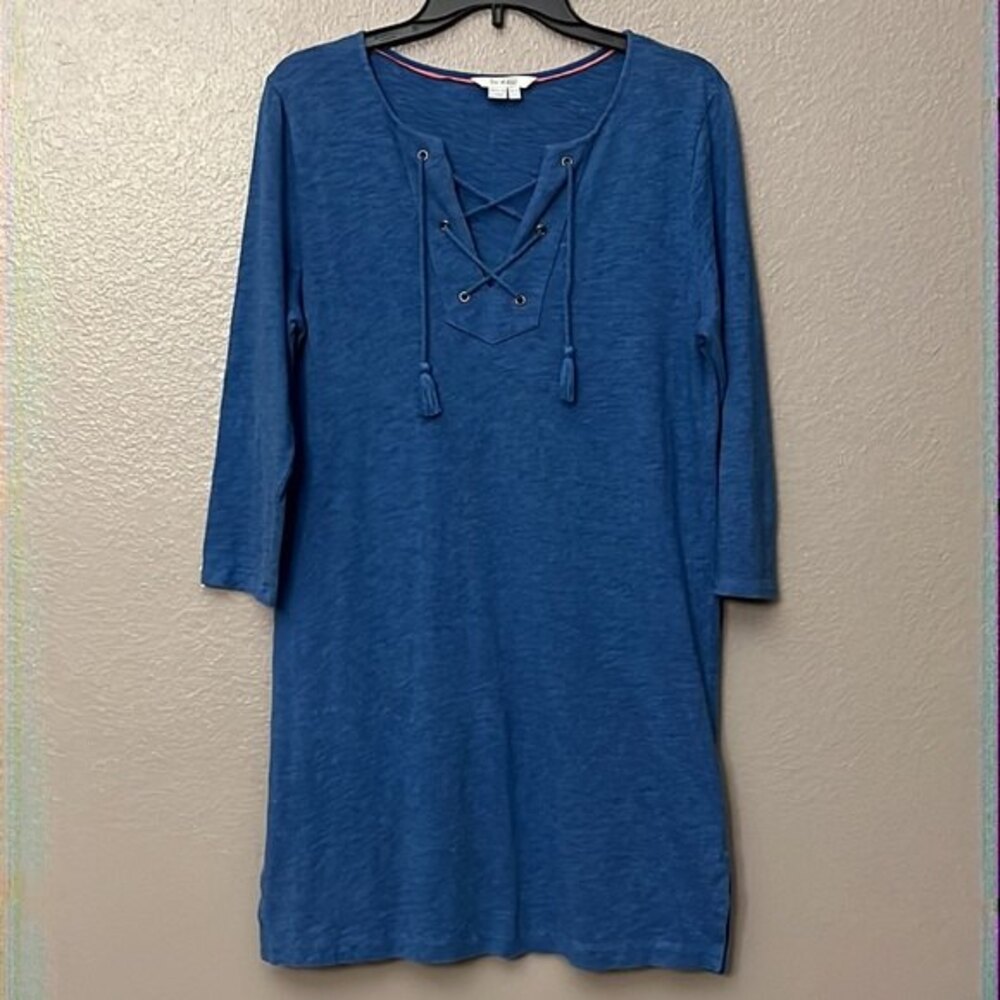 Boden Blue 3/4 Sleeve Cross Tie Lace Up Tunic T-Shirt Dress Size 6 - Picture 2 of 11